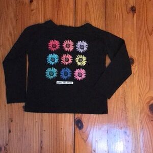 Small, 7/8 thereabouts, black long sleeve shirt with flowers.